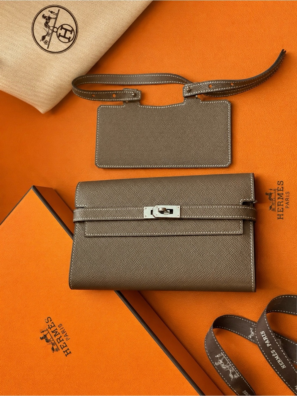 Hermes Taupe Epsom Leather Wallet with Silver-Tone Turn Lock